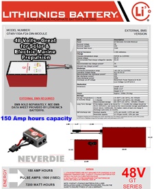 Powerful, light weight, high performance 150 Amp hour 48 Volt Lithionics lithium ion batteries for solar applications, industrial projects, marine,  recreational vehicles and more...